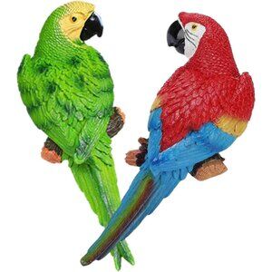 2Pcs Realistic Parrot With Palm Tree Jungle Garden Statues  for Pool Hawaiian